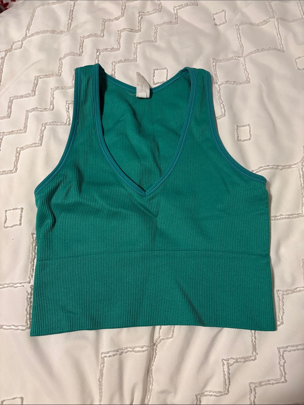 Ribbed V-Neck Cropped Tank - Teal